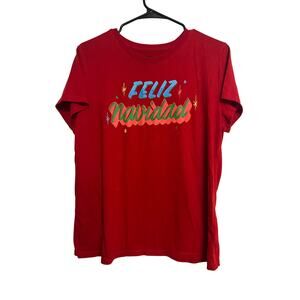 Feliz Navidad Christmas Wonder Nation Sleepwear Shirt Womens Size Large Red